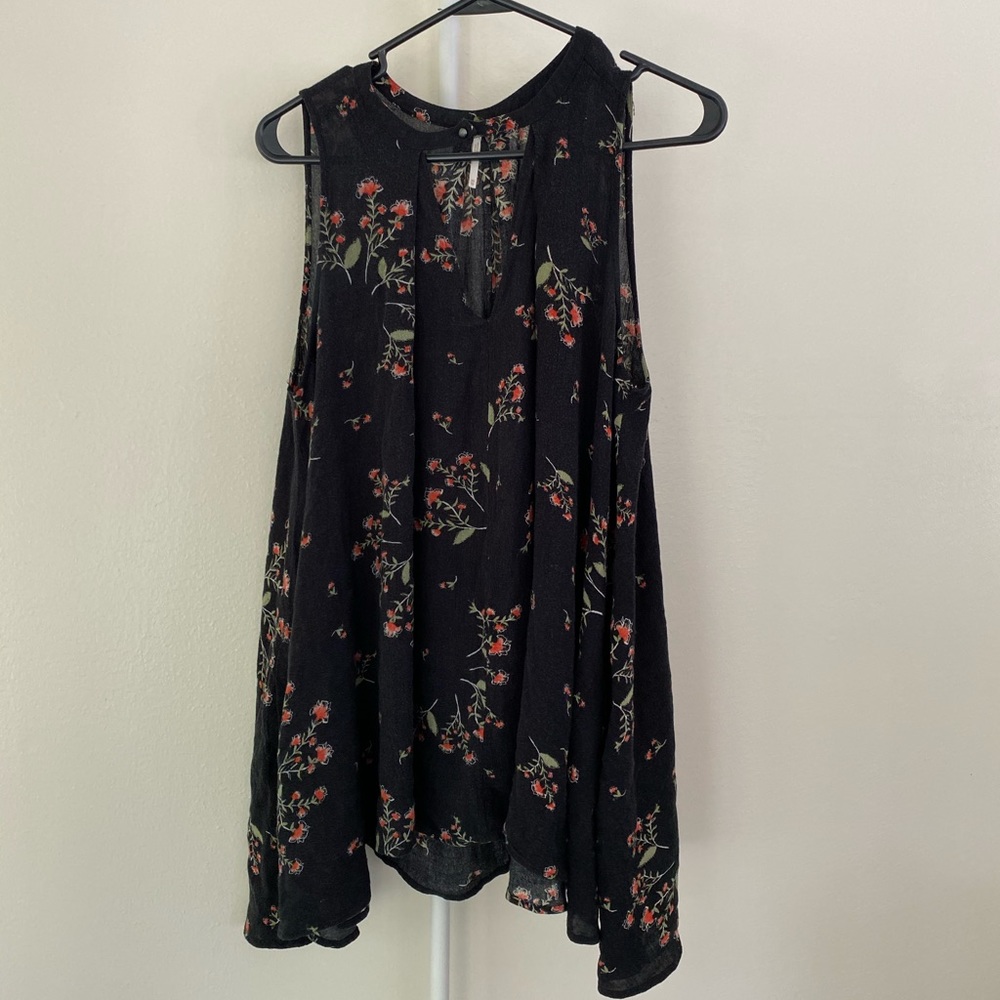 Free People Black Floral Tunic Top